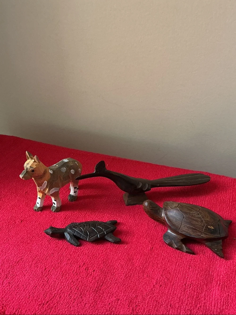 Hand-Carved Wooden Reptile, bird and dog Animals Figurine Set -